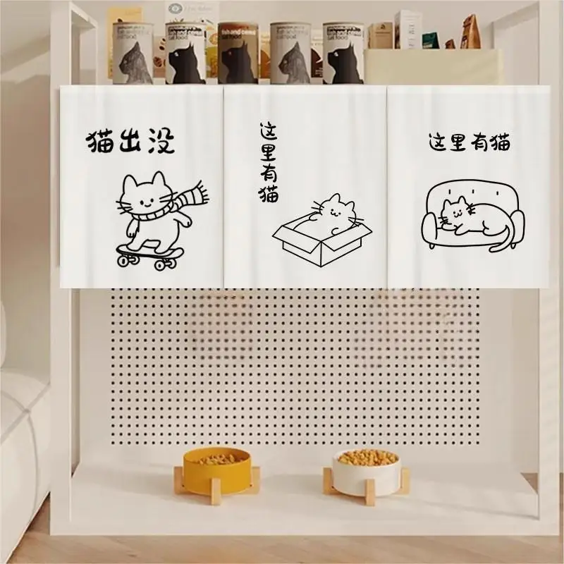 VIKAMA Cat Litter Box Cover Curtain Velcro Cat Hole Cat Bed Decorative Curtain Linen Durable Pet Toilet Cabinet Curtain