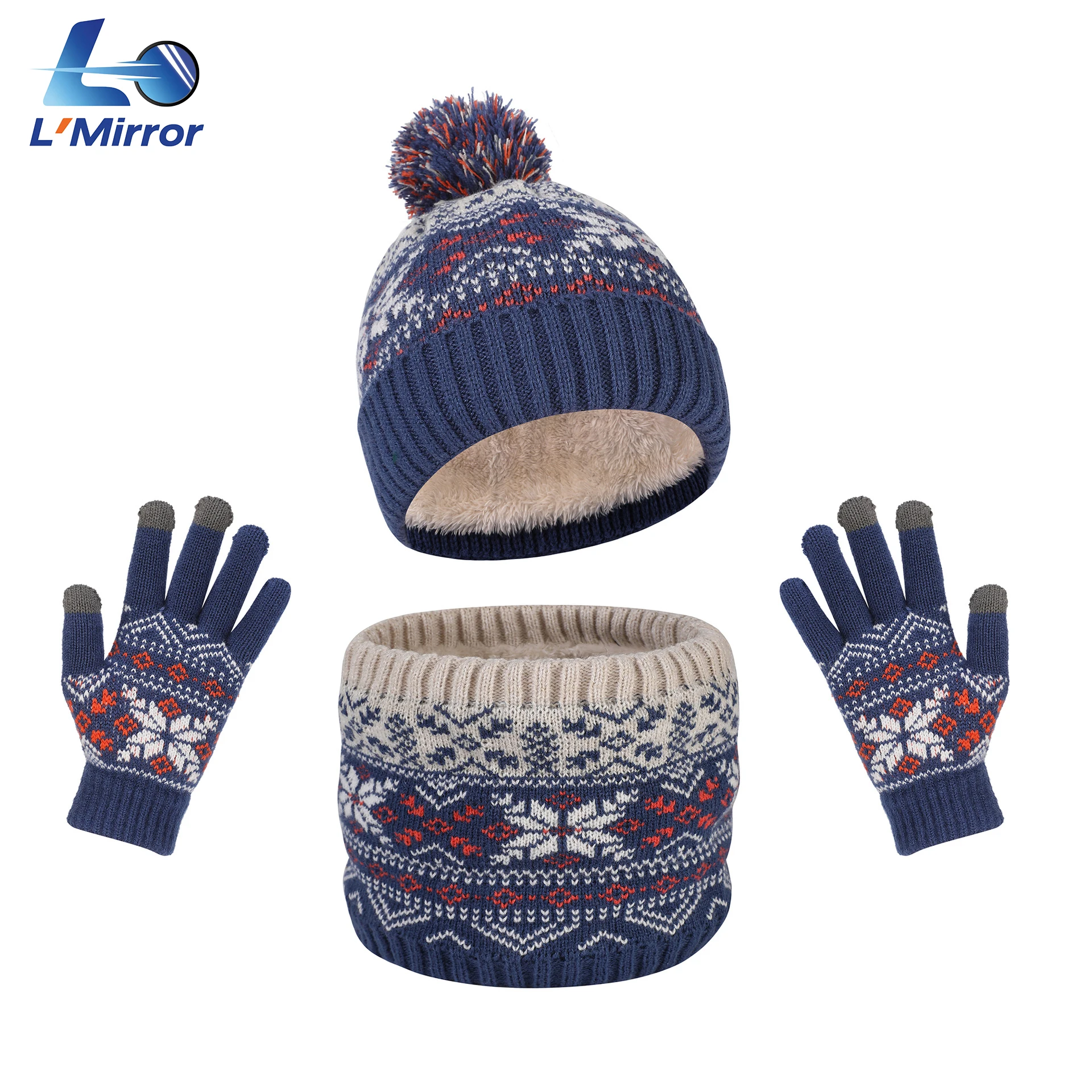 

MuqiNush Winter Warm 3pcs Hat Scarf Gloves Student Girl Boy Hat Cute Snowflake Knitted Fleece-Lined for Outdoor Christmas Gift