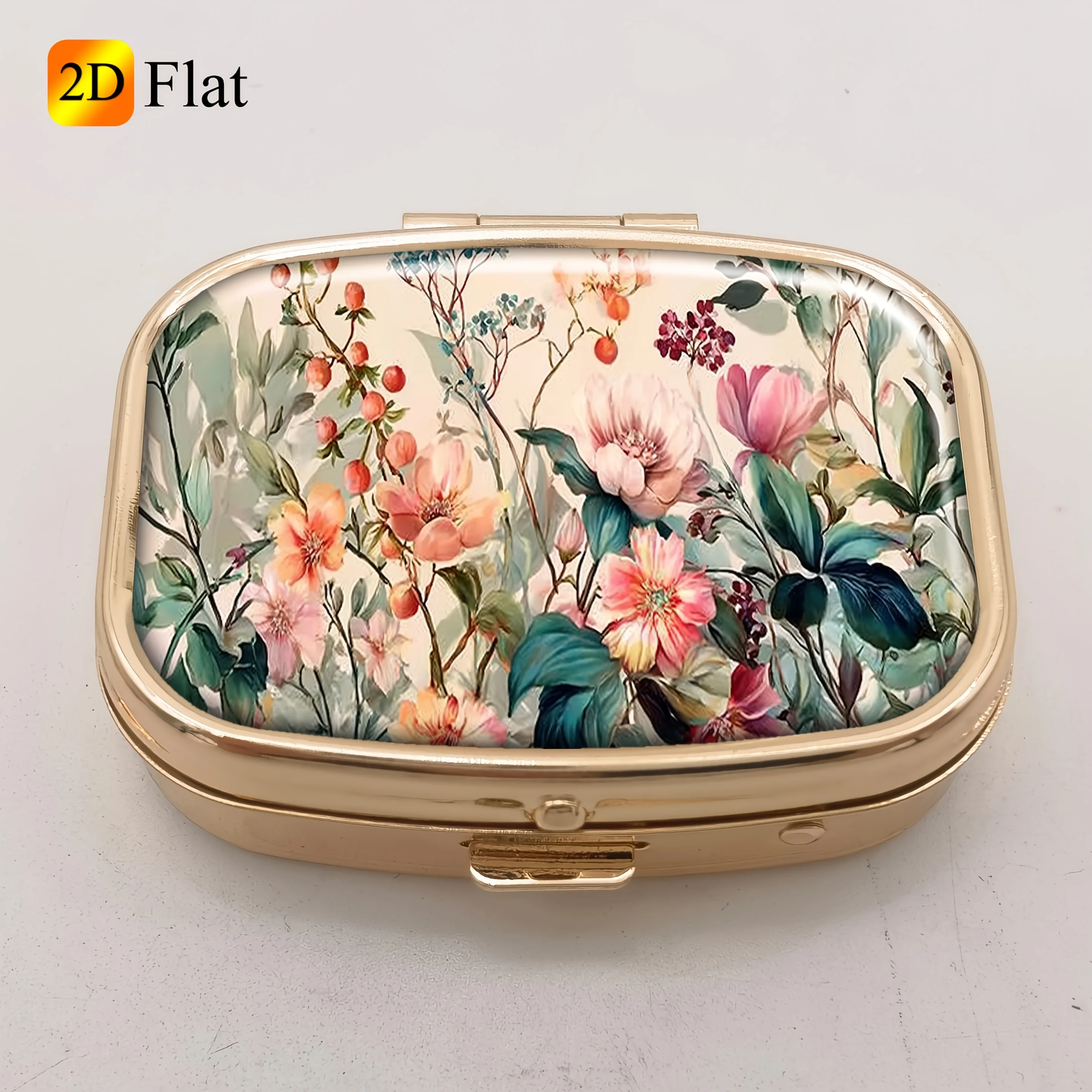Portable Storage Box with a Flat Watercolor Floral Garden Design, Perfect for Storing Medicines, Vitamins, Earrings, Beads, and Everyday Essentials