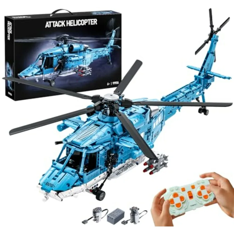 

Набор строительных блоков «Военный вертолет» 1521 деталь, модель армейского самолета из кирпичиков с моторизованными роторами и силовым модулем