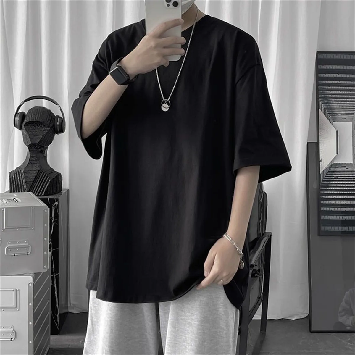 Baumwolle Sommer Mode männer T Shirt Casual Solide Kurzarm Klassische T Herren 100% Baumwolle Koreanische Hip-Hop Top tees Schwarz Weiß