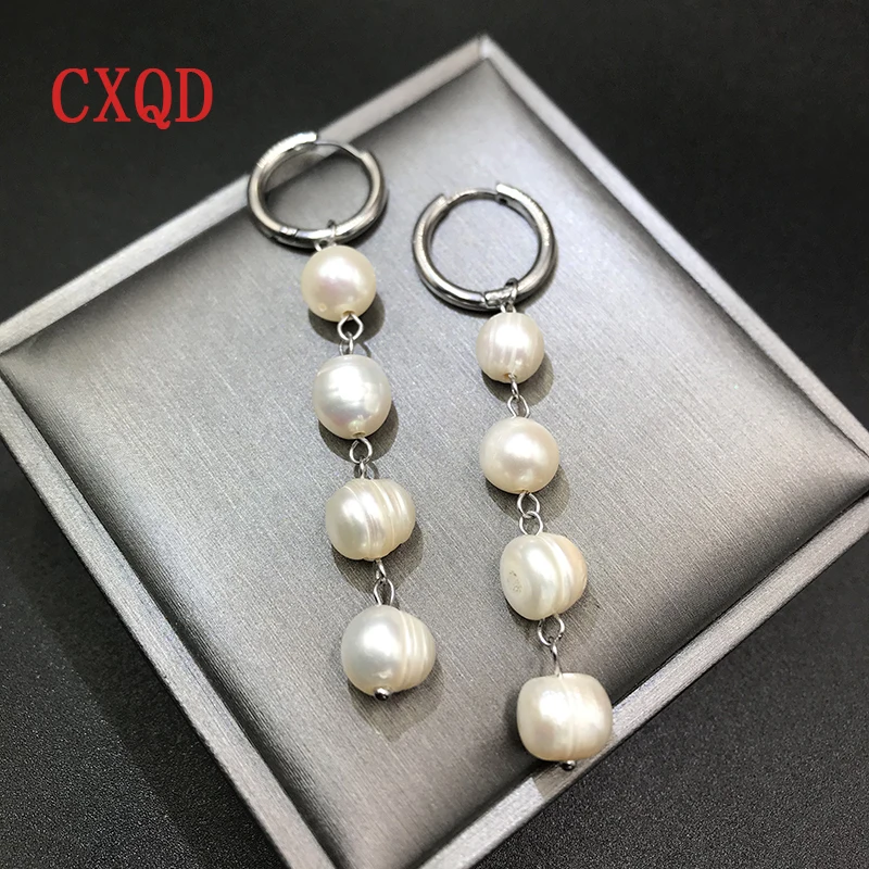 

Original Handmade 4 Natural Pearls Fashion Simple Charming Round Earrings for Women Party Jewelry Accessories Gifts