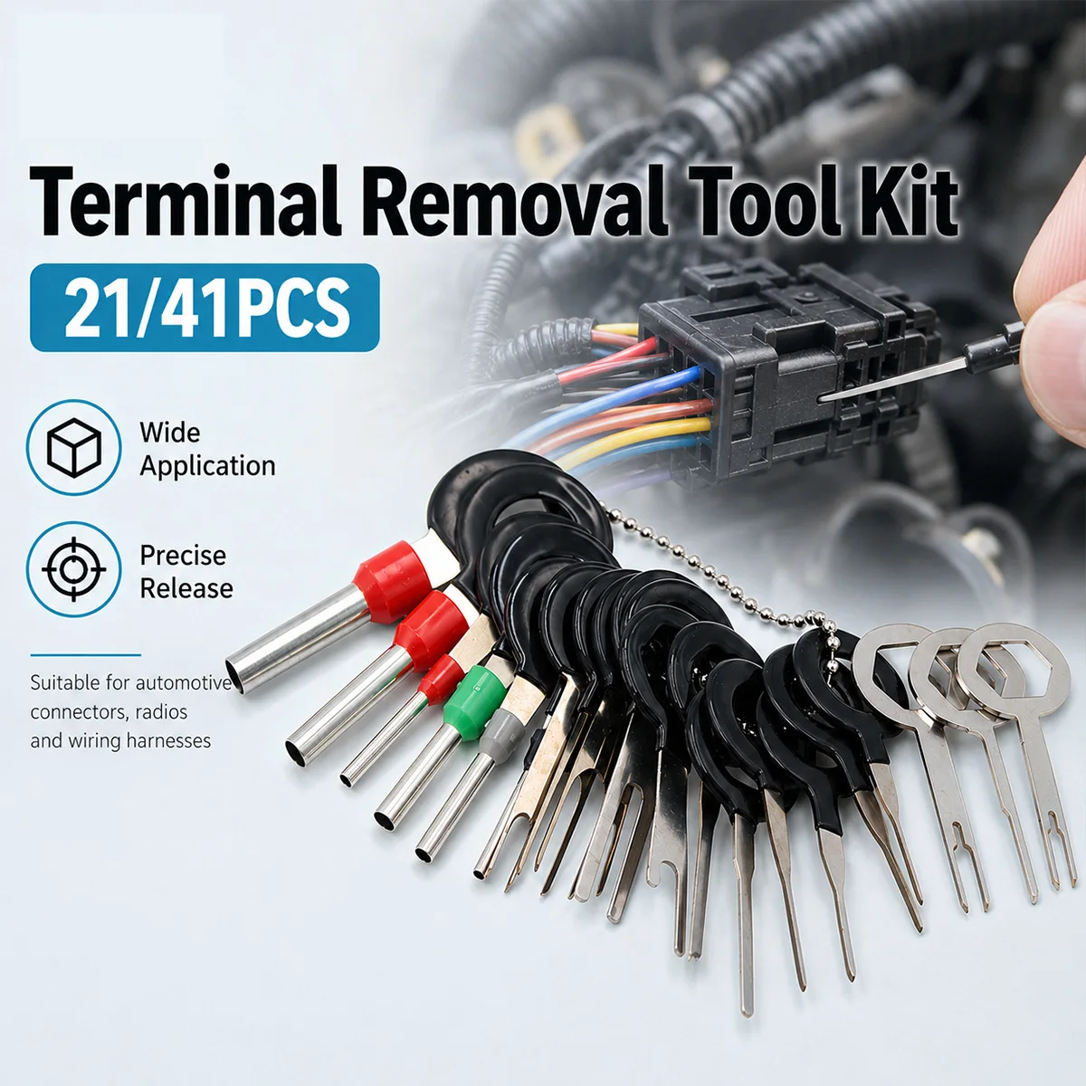 21/41PCS Terminal Release Tool Kit Automotive Electrical Connector Pin Extractor Depinning Tool Set for Car Wire Harness Repair
