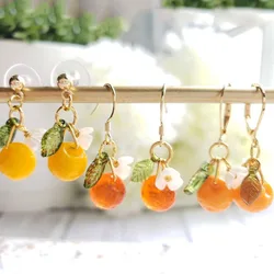 Crystal Glazed Fruit Orange Earrings Acrylic Flower Leaf Charm Earrings Women Fashion Exquisite Jewelry Gifts