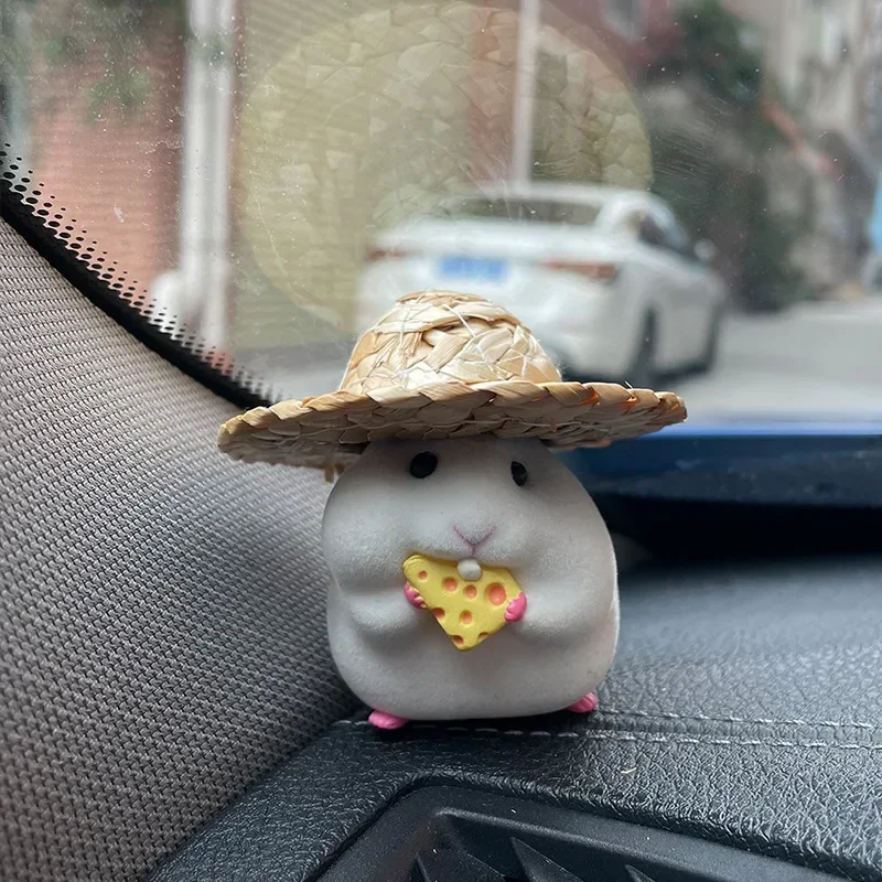 Cute doll straw hat hamster car interior accessories new car interior pendant center console decoration car decoration