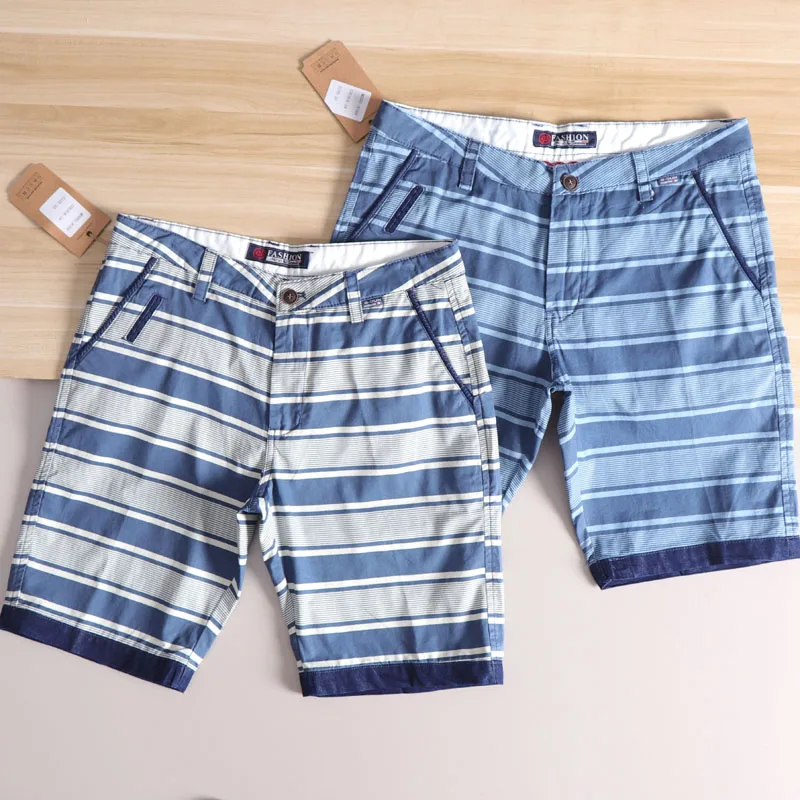 

Мужские повседневные пляжные брюки Waed из чистого хлопка, летние полосатые широкие цветные тканые брюки с пятью точками, прямые брюки Faion Ci