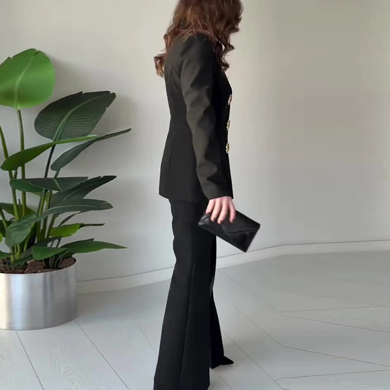 

Office Lady Solid Color Slim Two Piece Sets Casual High Waist Commute Outfits Fashion Long Sleeve Button Blazer&Suit Pants Sets