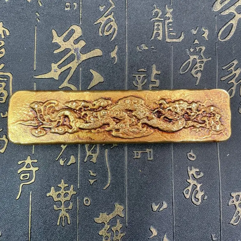 New antique -colored aged ingot, Qianlong 10th year single dragon gold bar, solid craft ornament