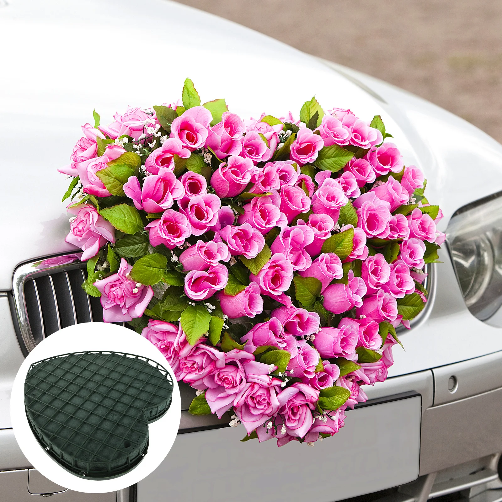 

Wedding Car Decoration Flower Seat with Heart Shaped Foam and Suction Mount Stable for Fresh Flower Arrangements Romantic Bridal