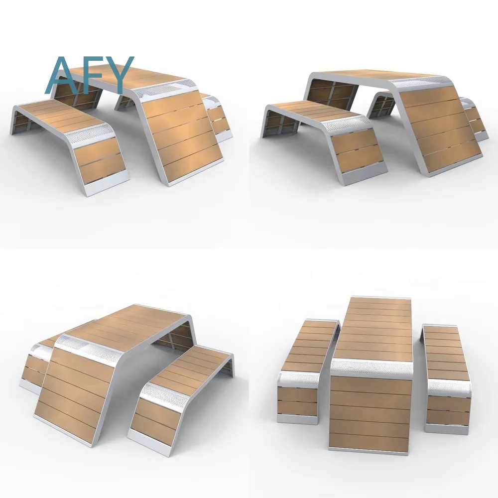 Outdoor Metal and WPC Picnic Table Set with Bench for Garden Patio Backyard for Adults Kids for Outdoor Dining Seating