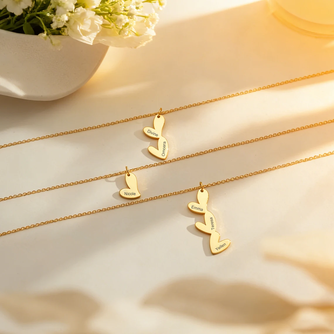 Personalized Custom Multiple Heart Name Necklace Women Stainless Steel Engraved Couples Kids Family Name Necklace Jewelry Gift