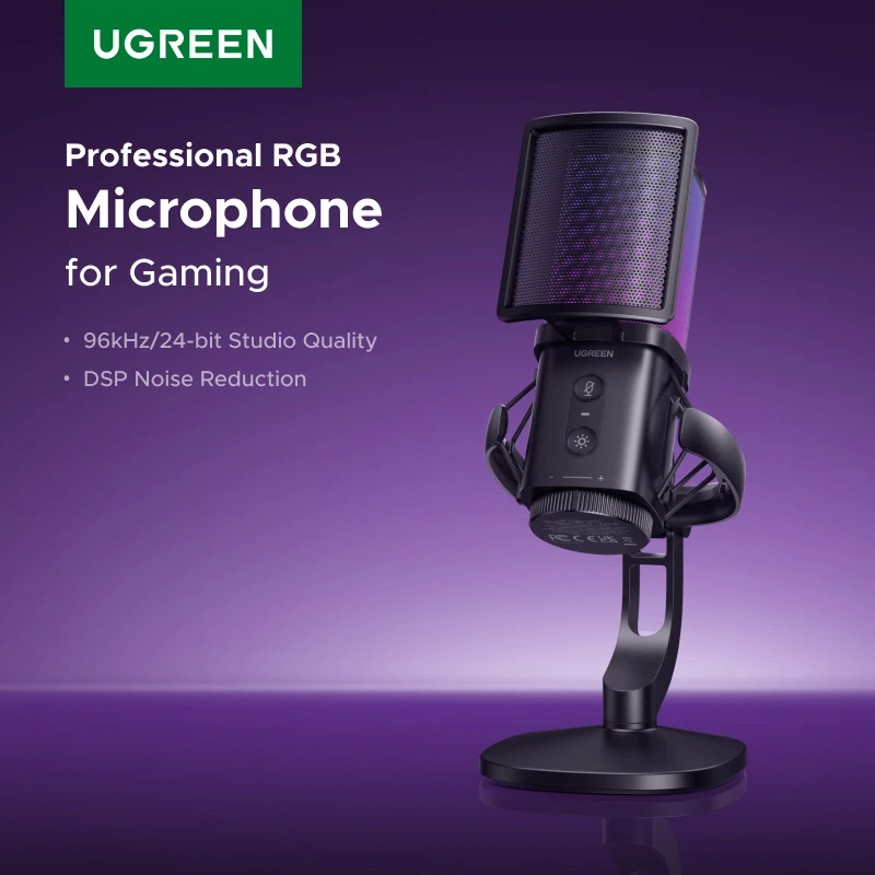UGREEN USB Microphone with Touch Mute Button and RGB Lighting