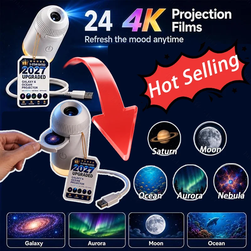 Image of HD Smart Dynamisches Nachtlicht-Projektor Galaxy & Ocean 360 ° Rotierende 5D Dynamische Deckenprojektionsleuchte für Schlafzimmer und Autodecken