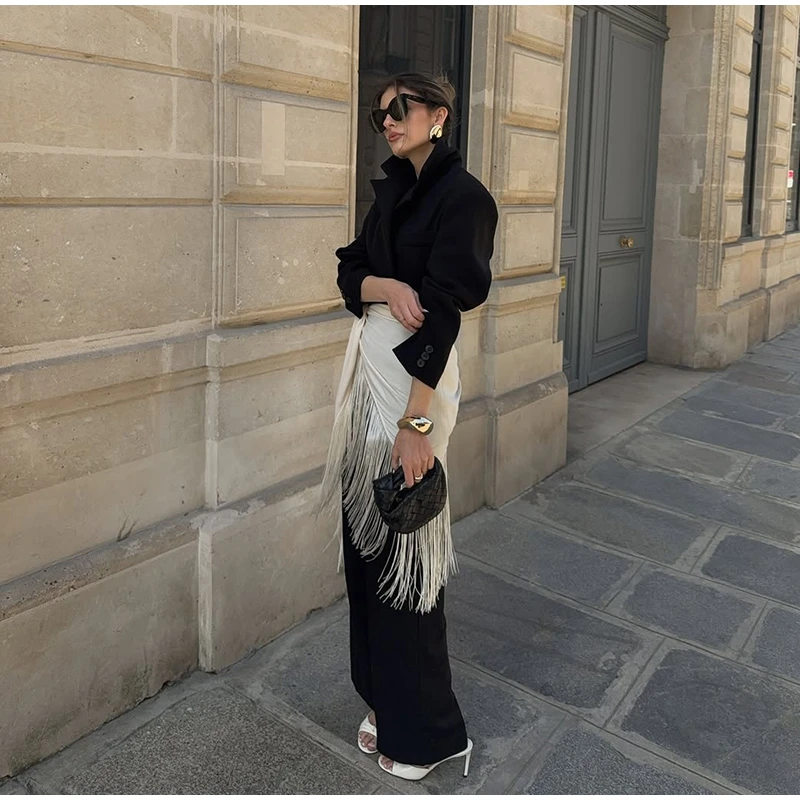 Fringe Wrap Skirt Solid Tie Waist Boho Style Elegant Women Fashion All-match Mini Skirts 2026 Party Chic Casual Vacation Outfit