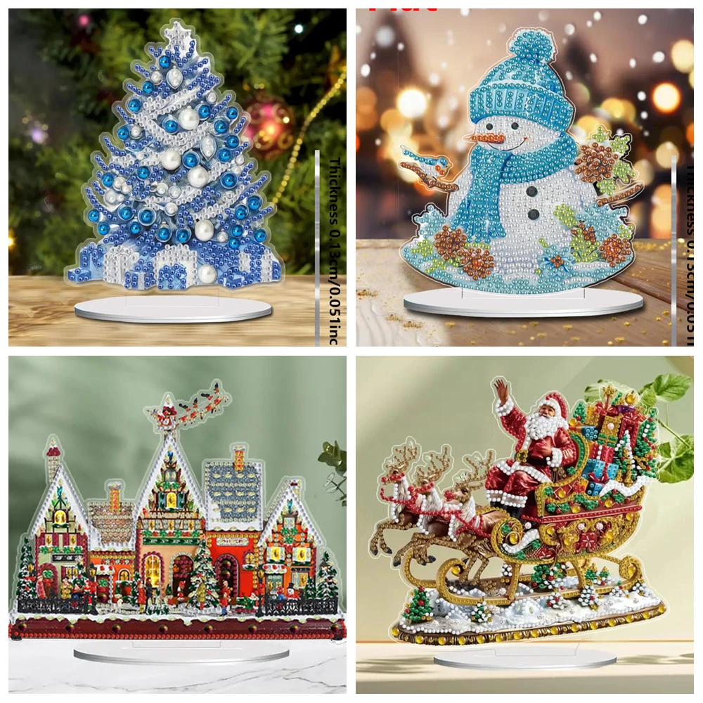 

1 шт. DIY 2D алмазная живопись Рождественское украшение для стола акриловое рождественское украшение для стола для домашнего офиса, рождественские подарки