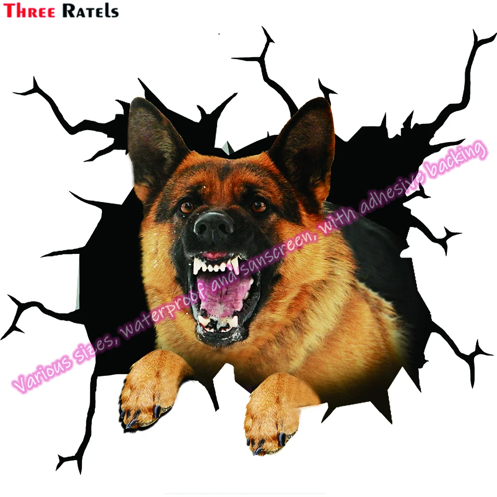 Three Ratels DA German Shepherd Funny Decals Body Sticker Car Window Crack Sticker Vinyl 3D Decals for Car Window Laptop