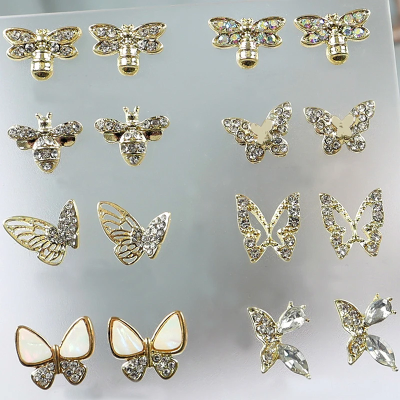 

10PCS 3D Luxury Alloy Bee Nail Art Butterfly Charms Rhinestone Jewelry Accessories For Manicure Decor Nails Decoration Supplies