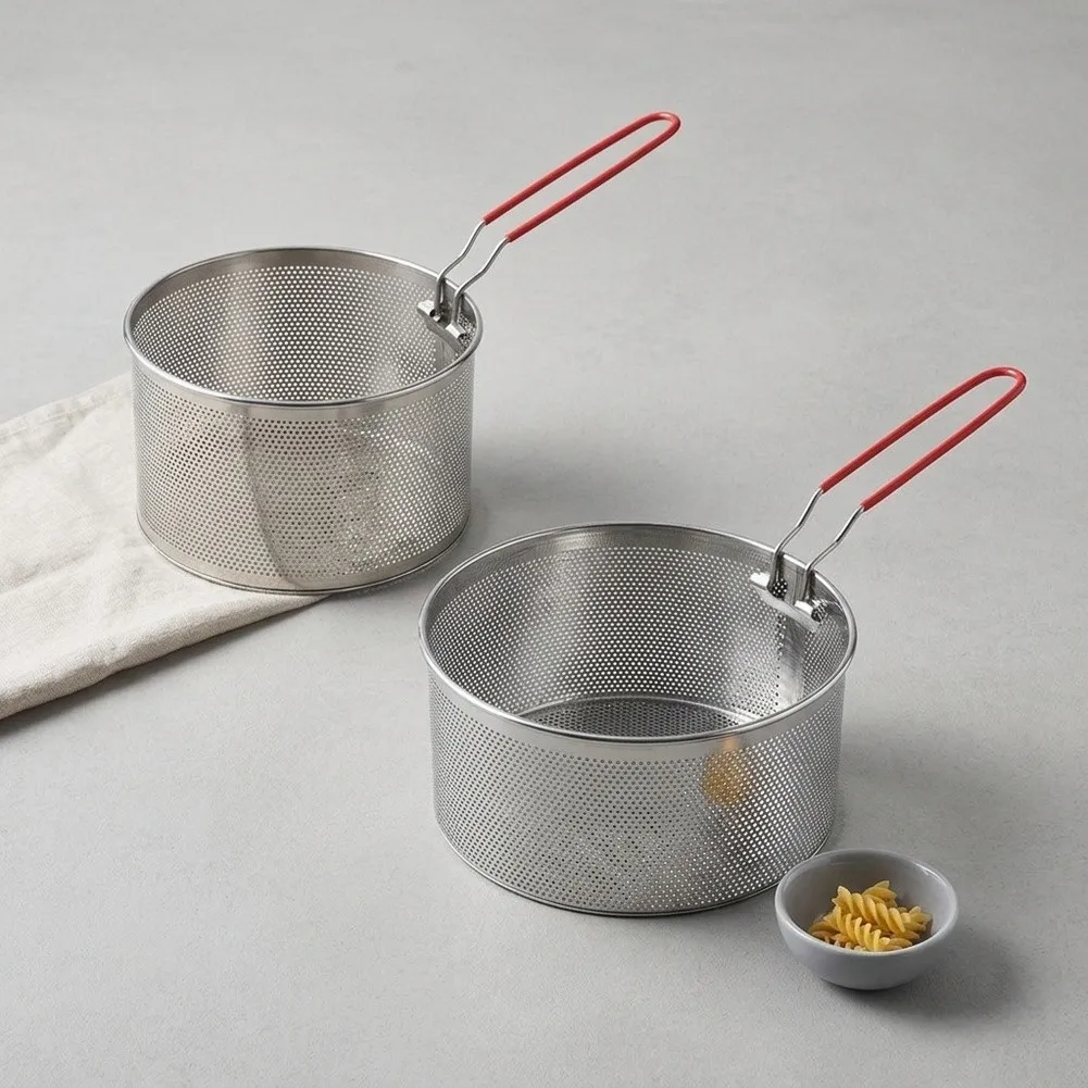 Stainless Steel Pasta Drain Basket Set 2pcs for Direct Pot Use Steaming Bread Eggs Vegetables 18cm 20cm Dishwasher Top Rack Safe