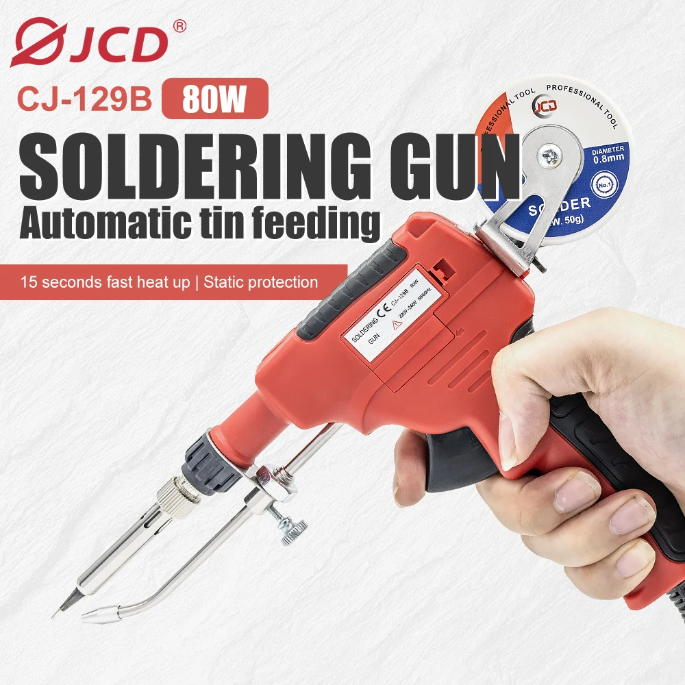 JCD 80W Electric Soldering Iron 110V/220V Hand-Held Internal Heating Automatically Send Tin Gun With 50G Tin Welding Repair Tool