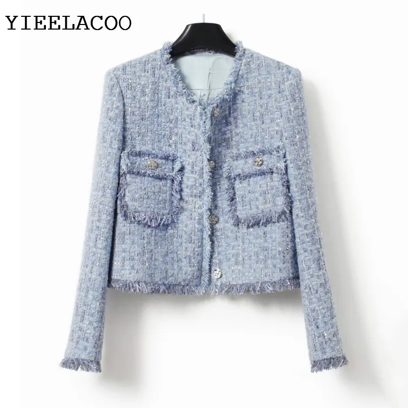 

Blue plaid jacket, tweed fashion design, small fragrant style jacket, French exquisite tassel top, classic jacket