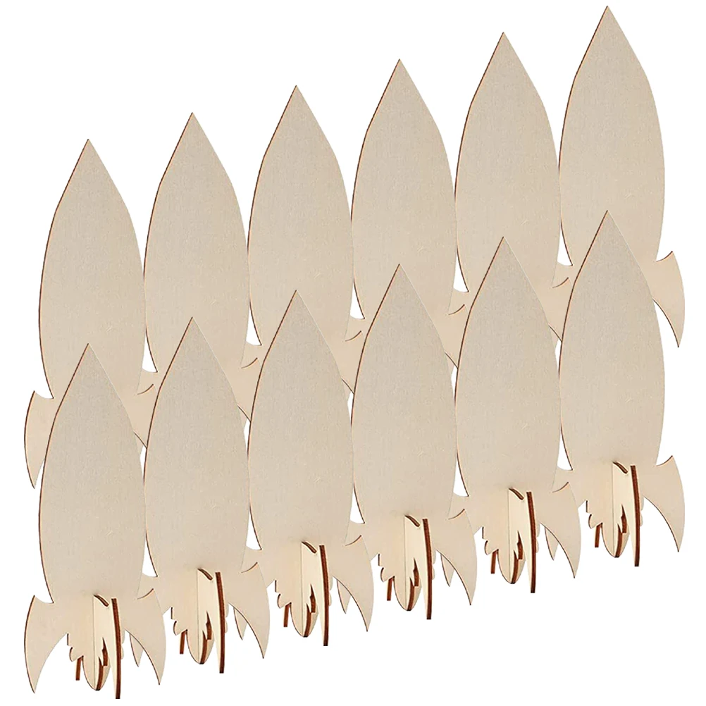 1 ชุด 12 Rocket งานฝีมือไม้ที่ยังไม่เสร็จ DIY ชุดเด็กสี Space Handmade ตกแต่ง Miniatures ของเล่นกระตุ้นจินตนาการ