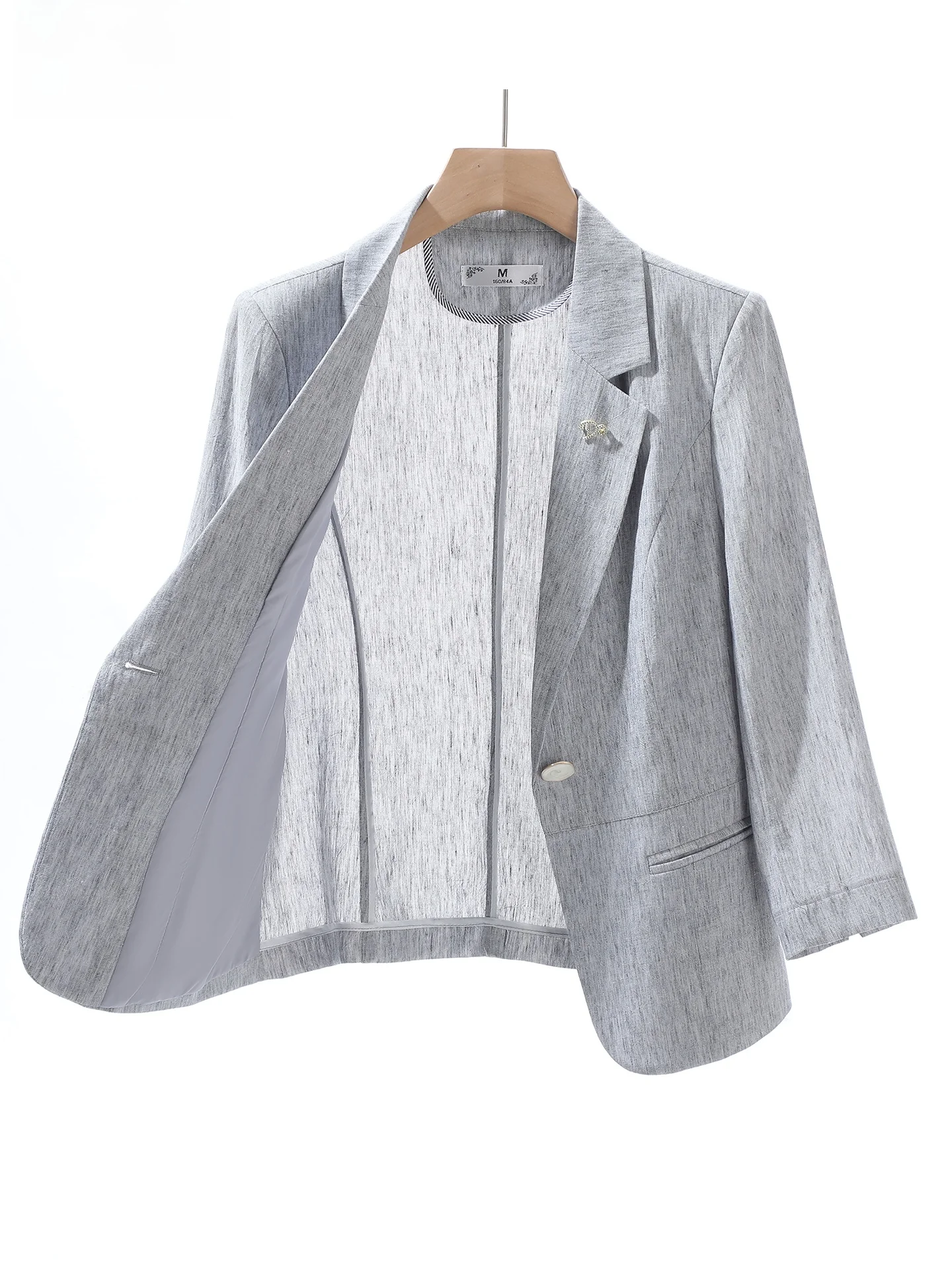 Light Grey Blue Casual Style Thin Suit Jacket Women's Early Autumn Seven-Quarter Sleeve Commute Fashion Polyester Fiber