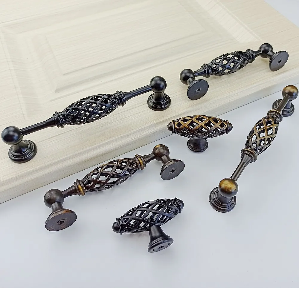 Antique Spiral Birdcage Art Handle For Furniture Kitchen Cabinets Door Drawer Knob Bronze Wardrobe Dresser Cupboard Pulls Handle