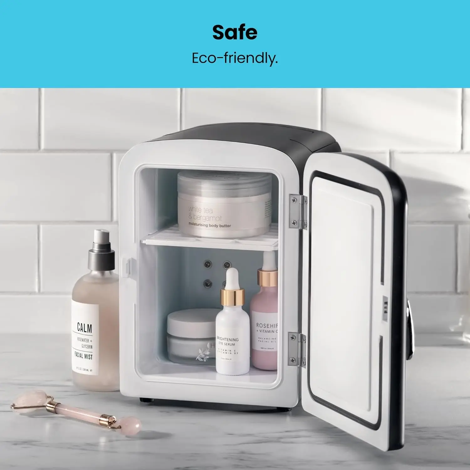 Compact Mini Personal Fridge, 4 Liter Capacity, Cools & Heats, Holds 6 x 12oz Cans, Freon-Free & Eco-Friendly, Includes AC Adapter & 12V Car Charger, Black Dry Erase Surface - view 6