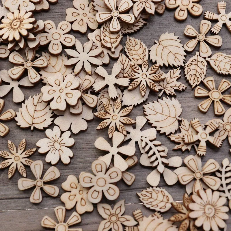 100 Stück Holz scheiben Scheiben Blumen form unvollendete Holz ausschnitte Handwerk DIY Dekoration