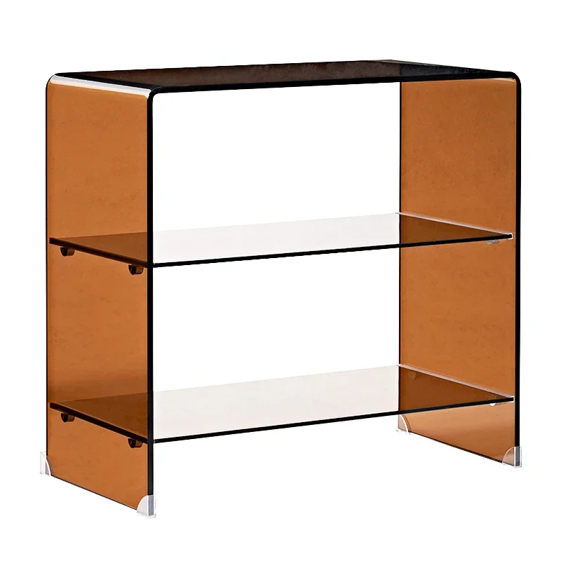 Tan glass light luxury simple small desk bookcase shelf floor-to-floor bedroom storage shelf display bookcase