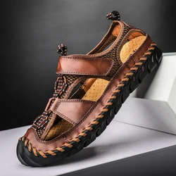 Cungel-sandalias romanas De Cuero genuino para Hombre, zapatos informales De verano, para la playa