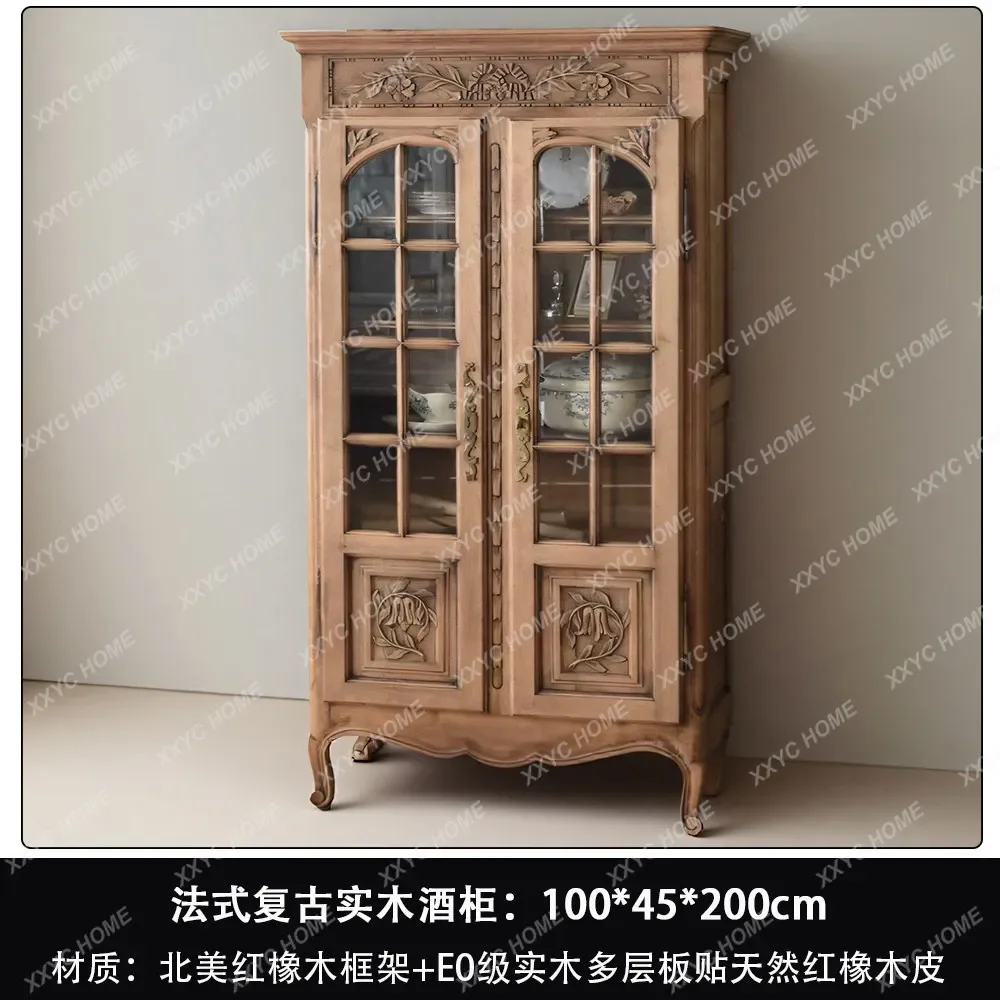 retro solid wood bookcase villa living room old carved locker