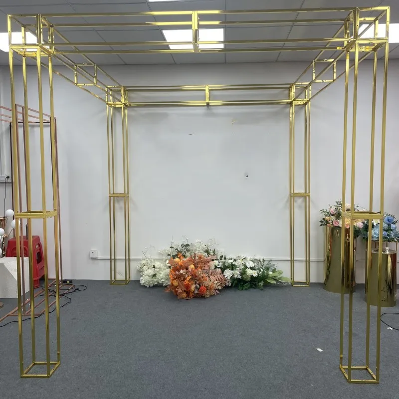 

7.87ft/2.4m Gilded Square Arch Frame Wedding Backdrop Flower Stand Stable Geometric Wrought Iron Screen Scene Party Stage Props