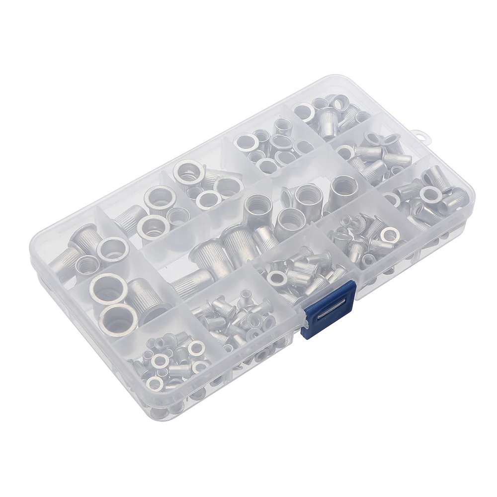 165pcs M3 M4 M5 M6 M8 M10 Mix Size Rivet Nuts Set Aluminum Flat Head Rivet Nuts Insert Rivets with Plastic Box