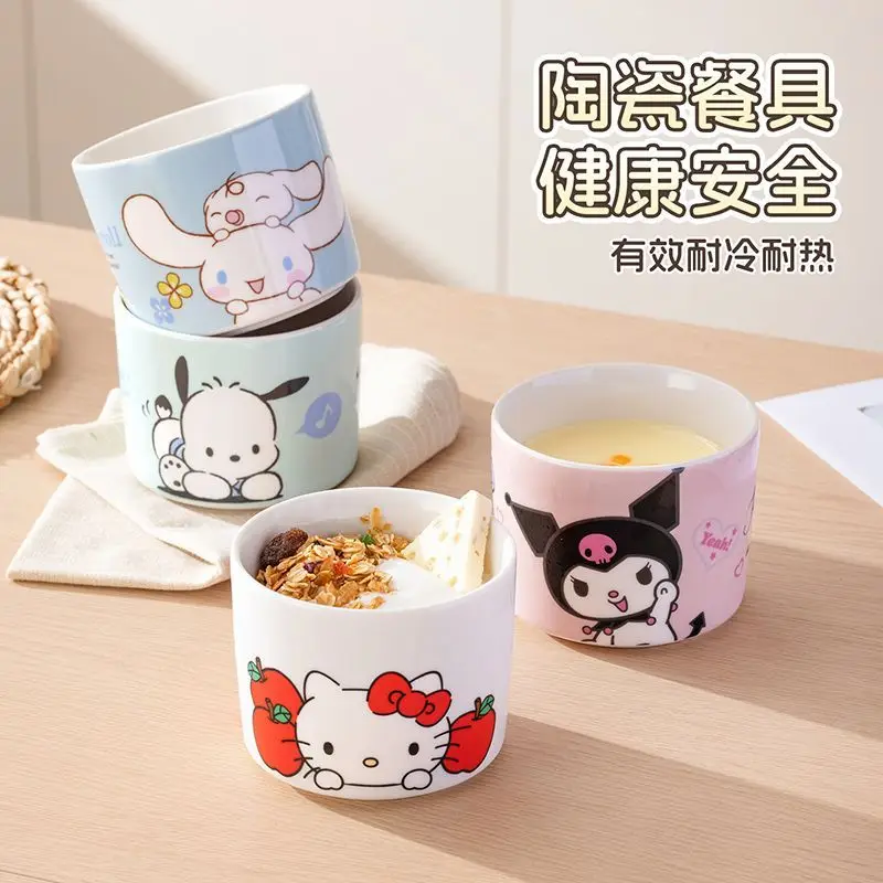 

HelloKitty Cinnamoroll Anime Kawaii Sanrio Children Rice Bowl Cute Cartoon My MelodyCeramic Microwave Cup Tableware Gifts