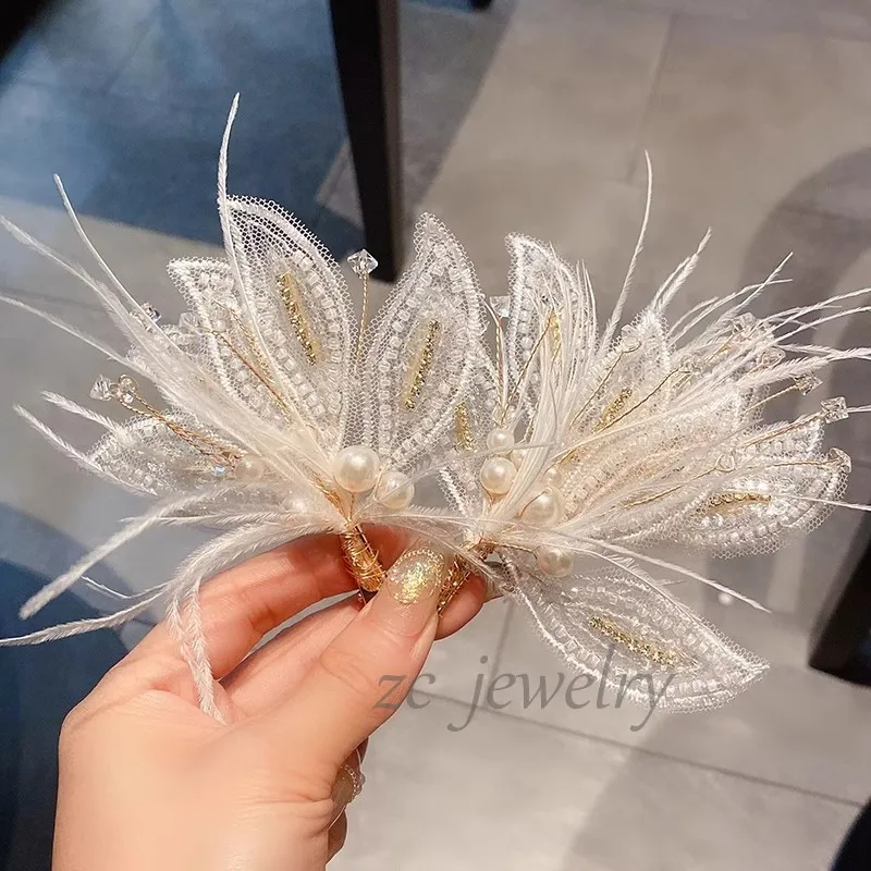 Hairpin Mesh Yarn Rice Bead Practical Hair Accessories New Diamond Feather Pearl Duck Beak Clip Set Fashion Side Clip