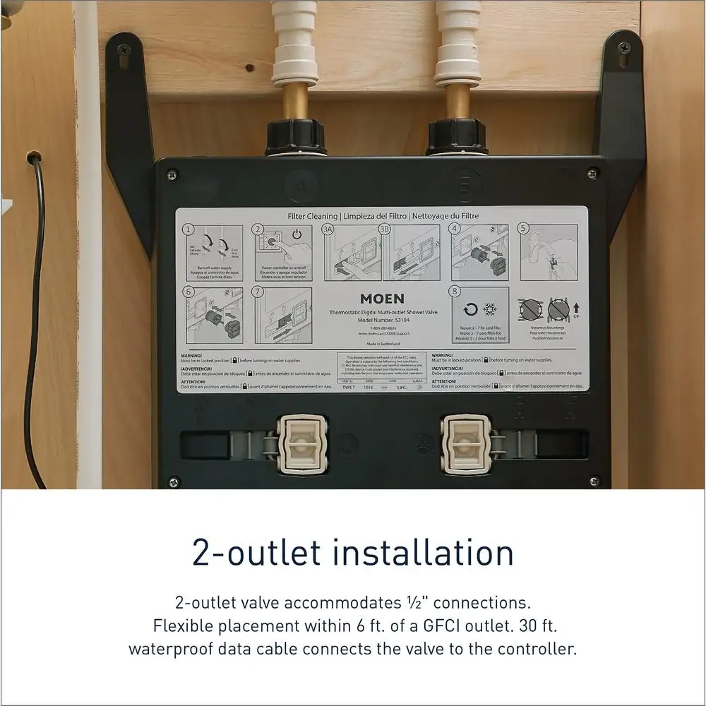 Digitales thermostatisches Duschventil, 2-Auslass-Steuerung, intelligentes Duschsystem, 1/2-Zoll-Anschlüsse, kompaktes Design, einfache Installation, anpassbar