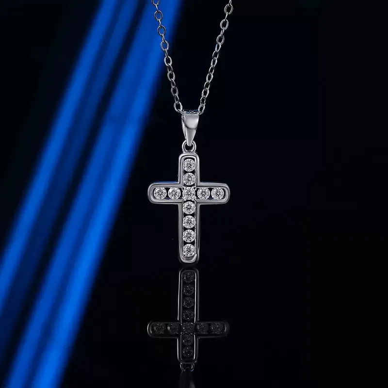 

0.33cttw D Color VVS1 Moissanite Cross Pendant Necklace 925 Sterling Silver Plated Rhodium for Girls Women Hiphop Jewelry Gift