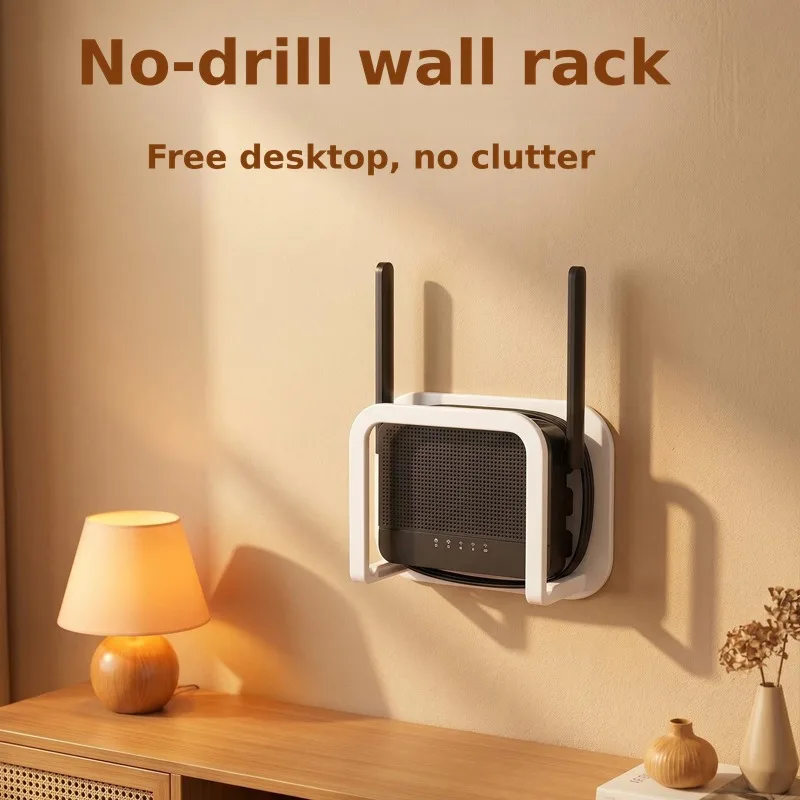 Wall Mount Router Shelf Holder Bracket, Drill-Free Storage Rack for Set-Top Box, Optical Modem and WiFi Router, Self-Adhesive