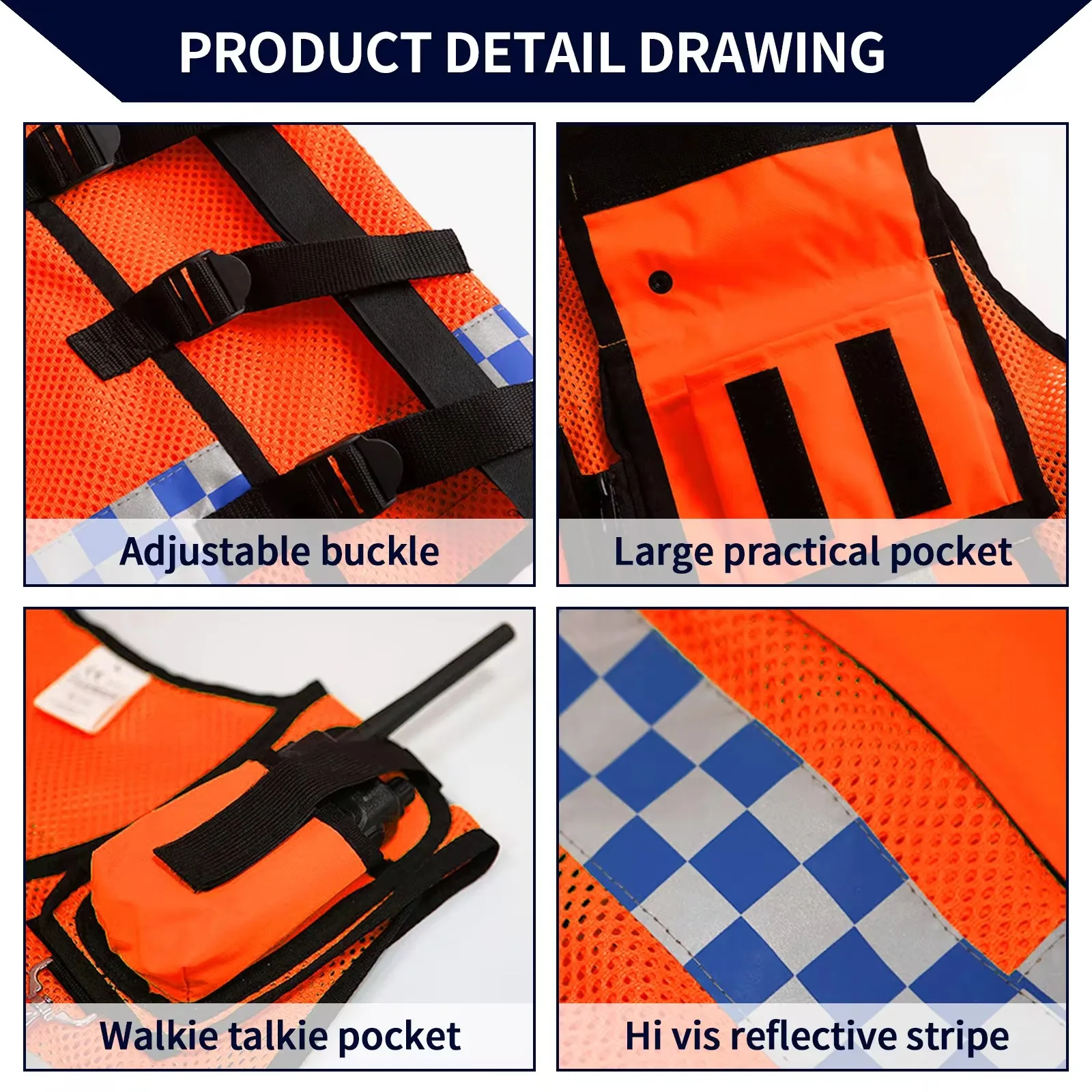 High-Quality Breathable Mesh Reflective Safety Vest Orange Color Hi Vis Vest Police Working Clothes Night Traffic Safety Work