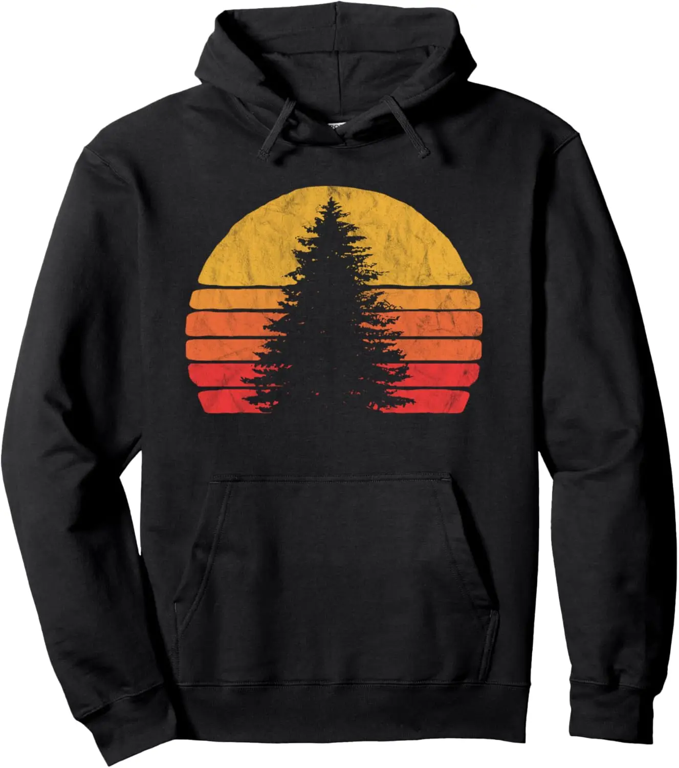 Solitary Pine Tree Sun - Vintage Retro Outdoor Graphic Pullover Hoodie,Long Sleeve Print on Demand Funny Hoodie