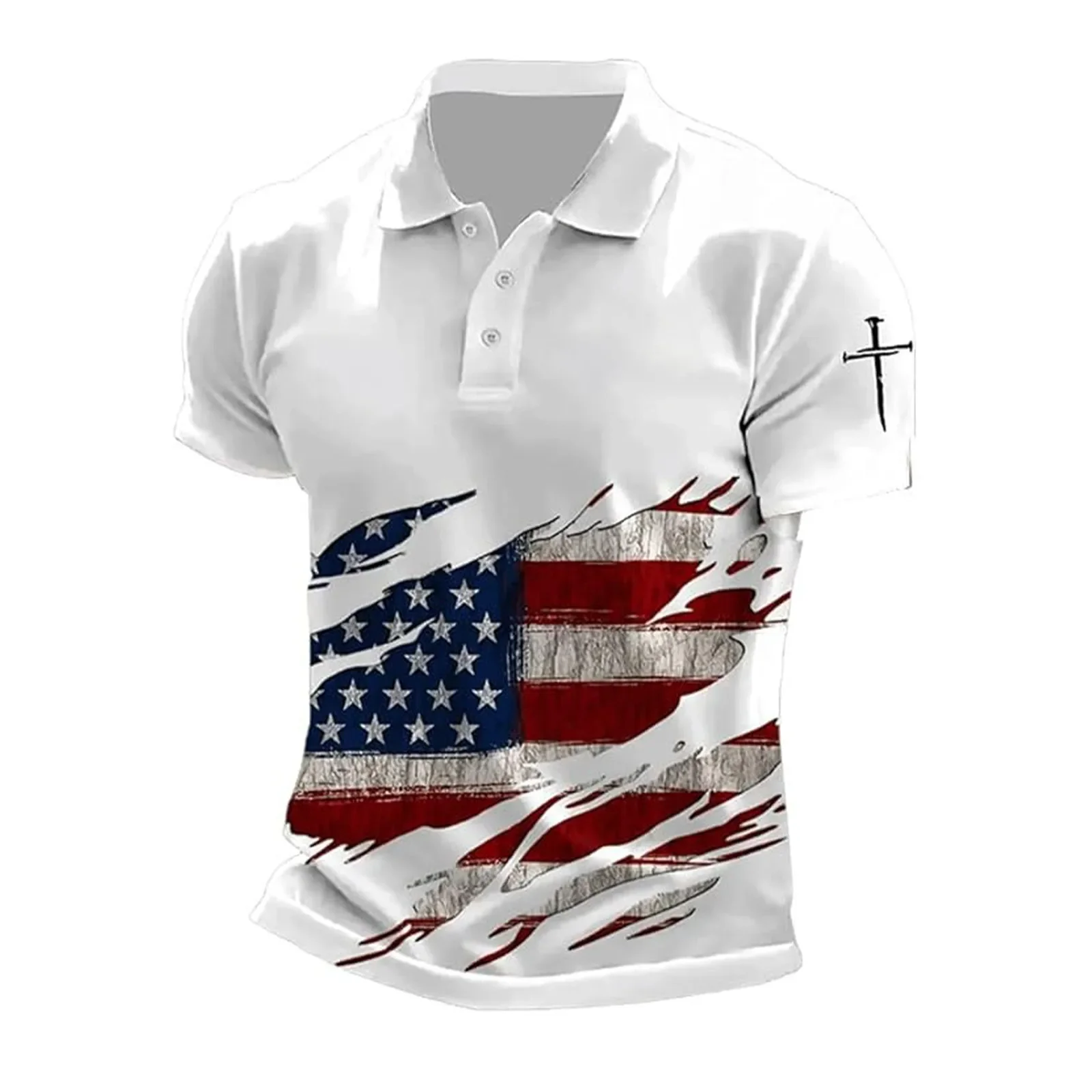 

Летняя мужская футболка-поло с 3D-принтом ко Дню независимости 1776 года и американским флагом