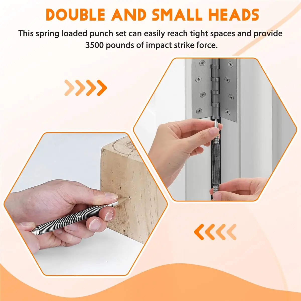 Power Tool Sets Nail Set and Hinge Pin Tool Dual Head Nail Punch Hinge Pin Removal Tool Hammerless Spring Punch Set Spring Nail