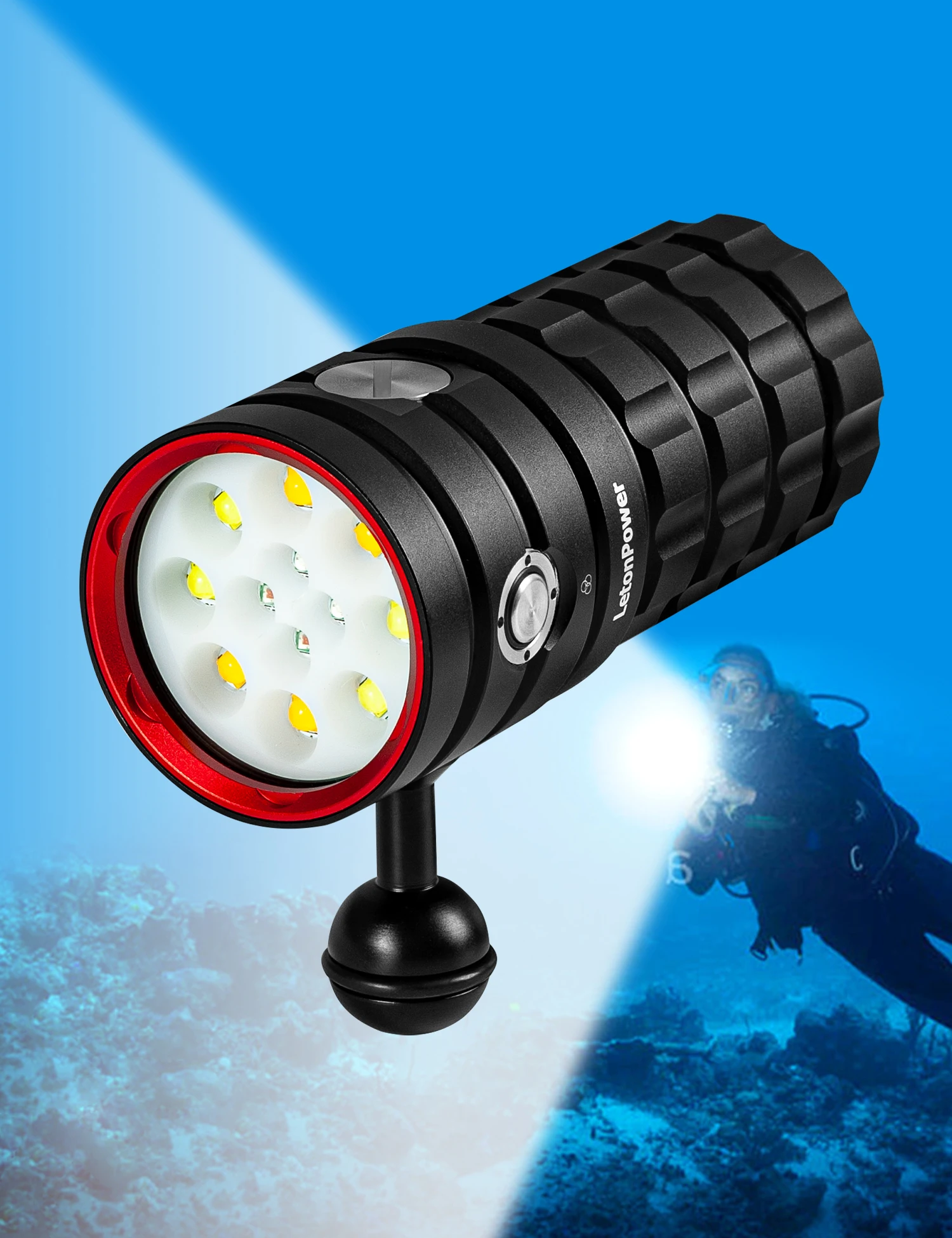 LetonPower Diving Flashlight 25000Lumens underwater flashlight 100m scuba dive light underwater video light Waterproof torch