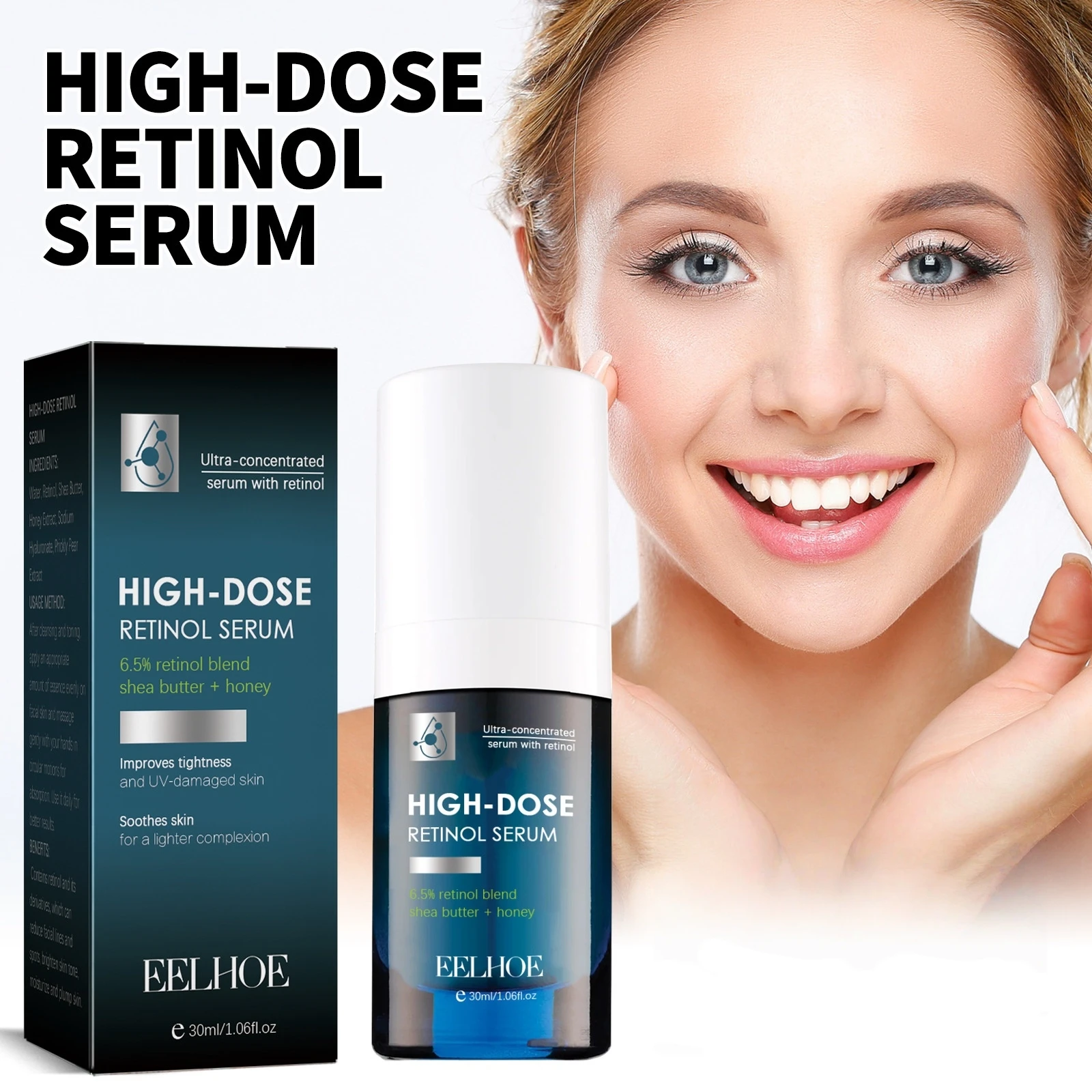 30ml Retinol Essence, Rich in Retinol, Shea Butter, Honey Extract, and Cactus Fruit Extract, with a Gentle Texture That Is Easily Absorbed, Moisturizes the Skin, Reduces Fine Lines, and Makes You Look Younger. This Is Also a Great Gift for Your Mother or Girlfriend