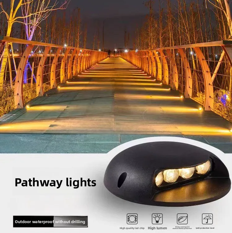Side Emitting Turtle Shell Stair Light Drill-Free Recessed Step Lamp Waterproof For Garden Corridor Path Decor
