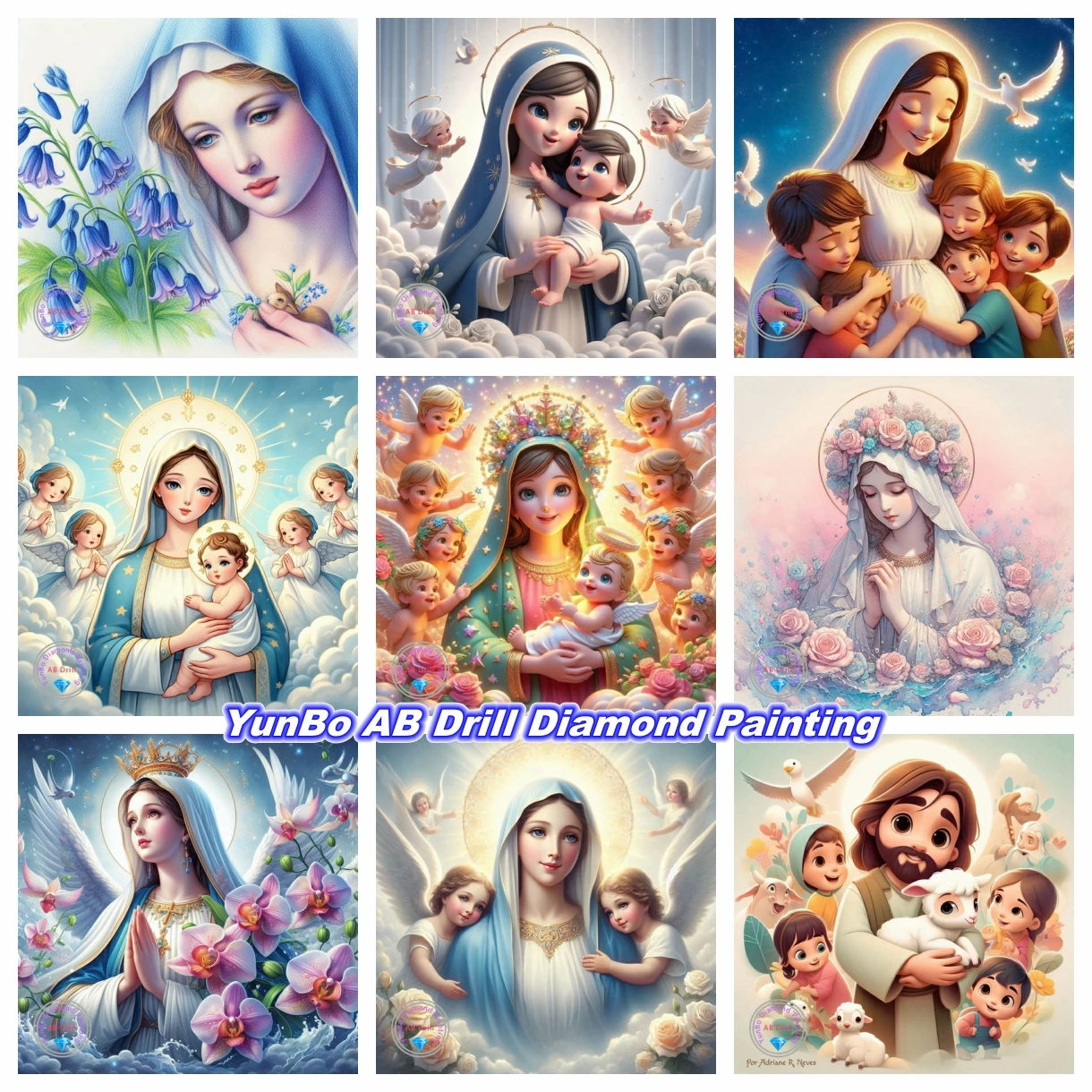 

Cartoon Virgin Mary Missionary Gospel DIY AB Diamond Painting Religious Cross Stitch Kit Mosaic Embroidery Home Decor Angel Gift