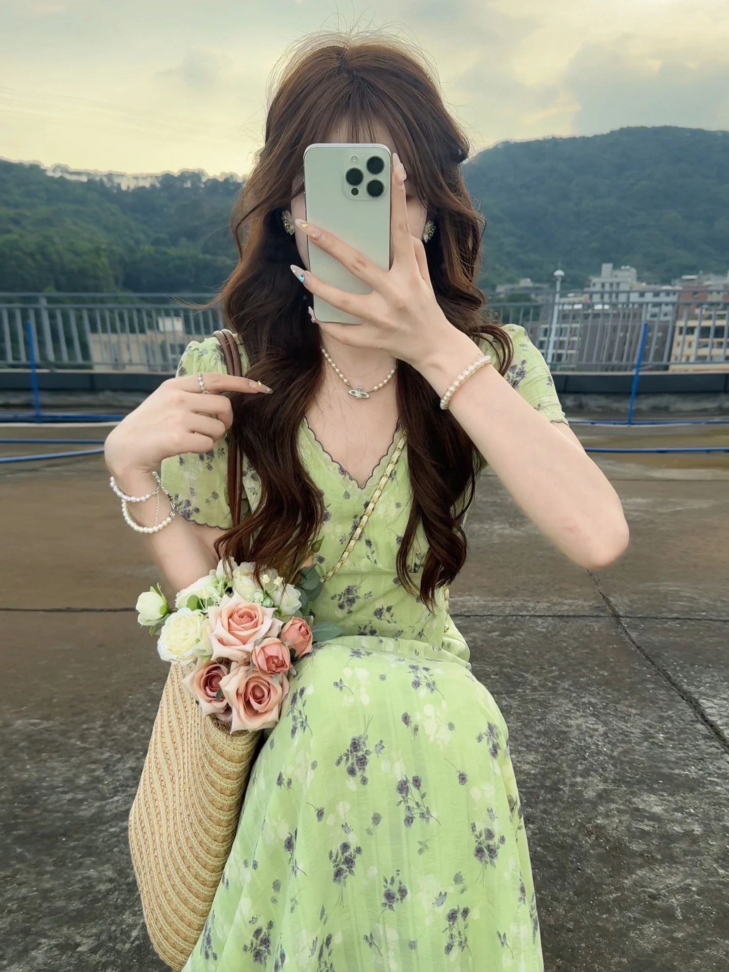 een Floral Print V-Ne Dr Women's Summer New Sle Beautiful A-Line Skirt ort Sve High Waist Sweet Sle Dr.