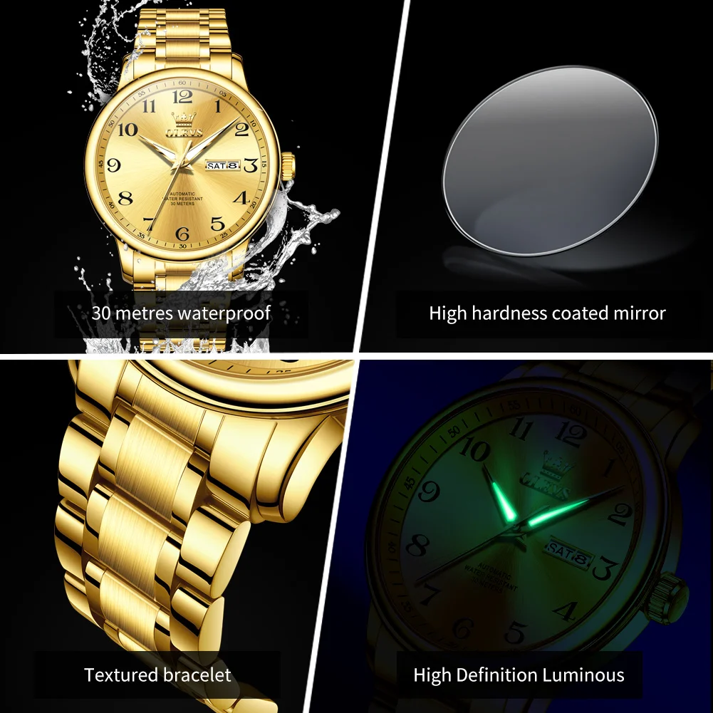 OLEVS 7072 ساعة الزوجين ماركة فاخرة ساعة ميكانيكية أوتوماتيكية بالكامل هدية عيد الحب تاريخ ساعة نسائية رجالي هدية Reloj