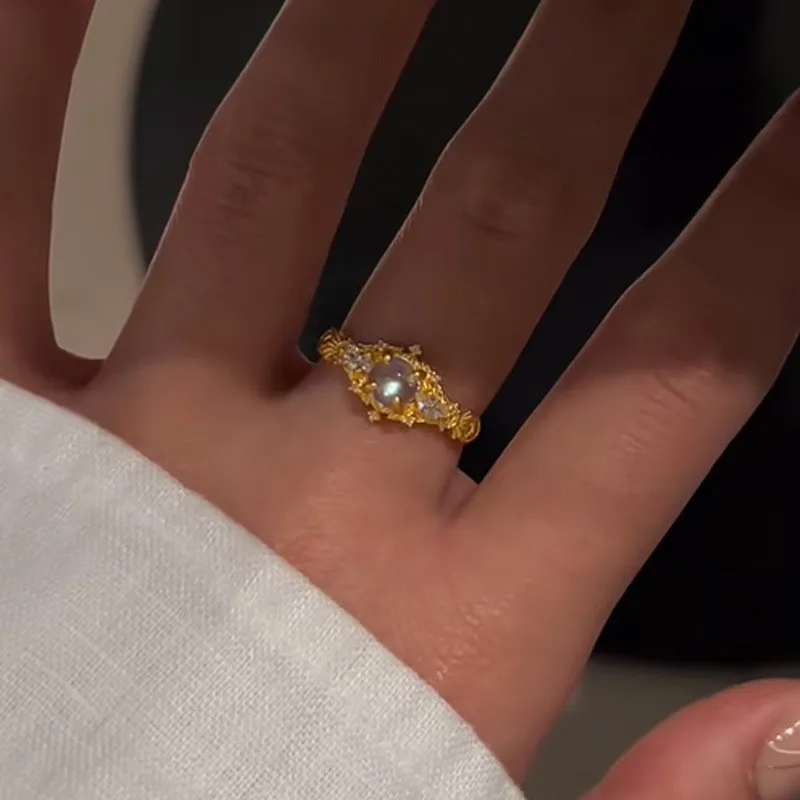 إلهام تصميم البطانة الماس الملونة Moonstone خواتم للنساء رائعة وراقية حالمة خاتم مجوهرات الزفاف هدية